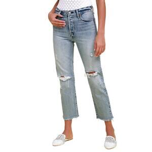 Levi's Wedgie Straight Jeans High Rise Distressed Raw Hem Light Wash W31 L28
